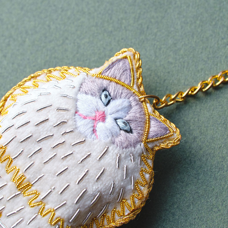 ザリ刺繍キーホルダー(Cat)